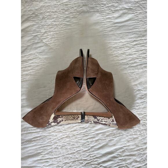 Plenty Tracy Reese Heels 7.5  EU 38 Suede Open Toe Pumps 3.75" High Snake Print - Picture 9 of 9
